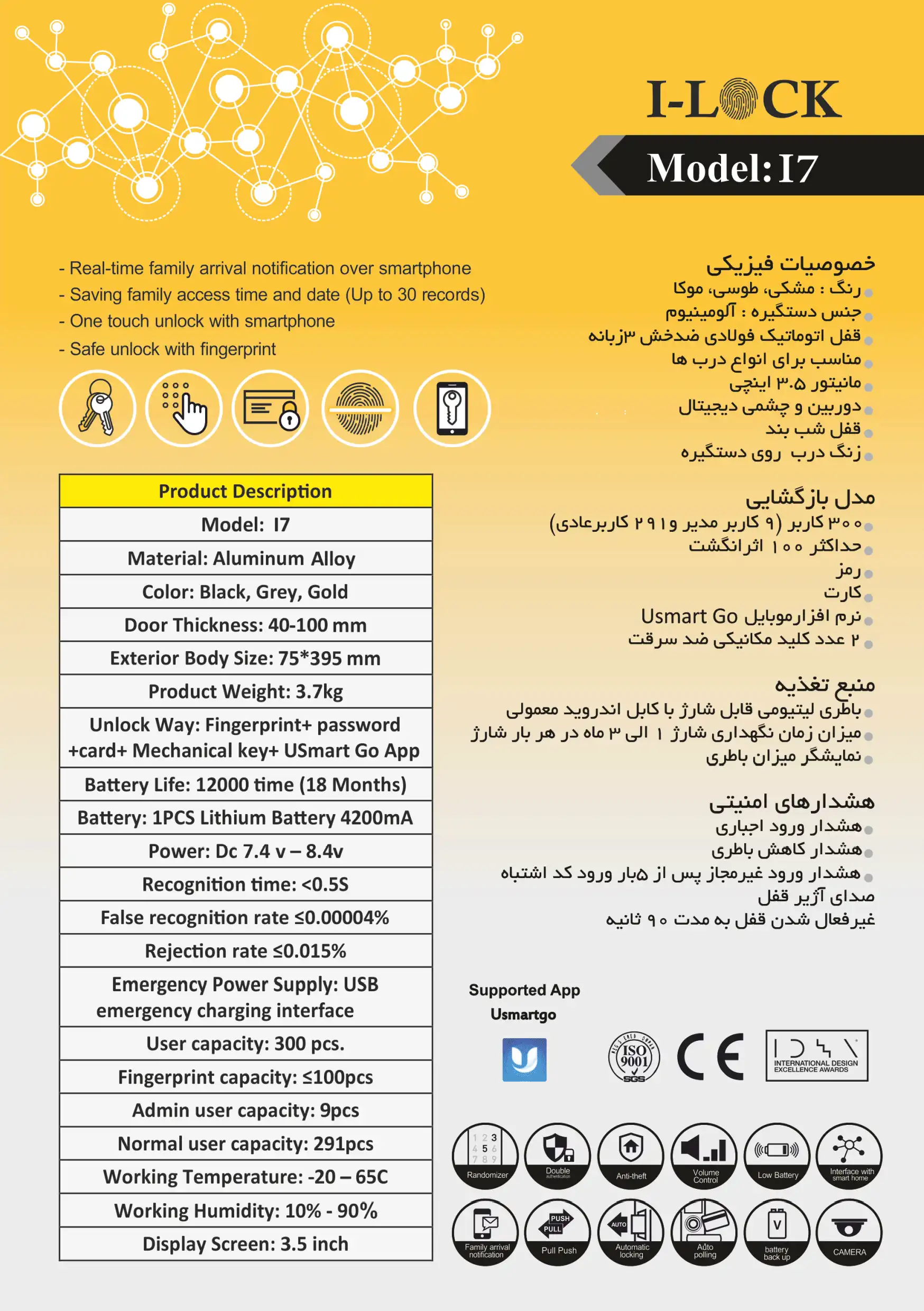 کاتالوگ قفل هوشمند چشمی دار آی لاک I7