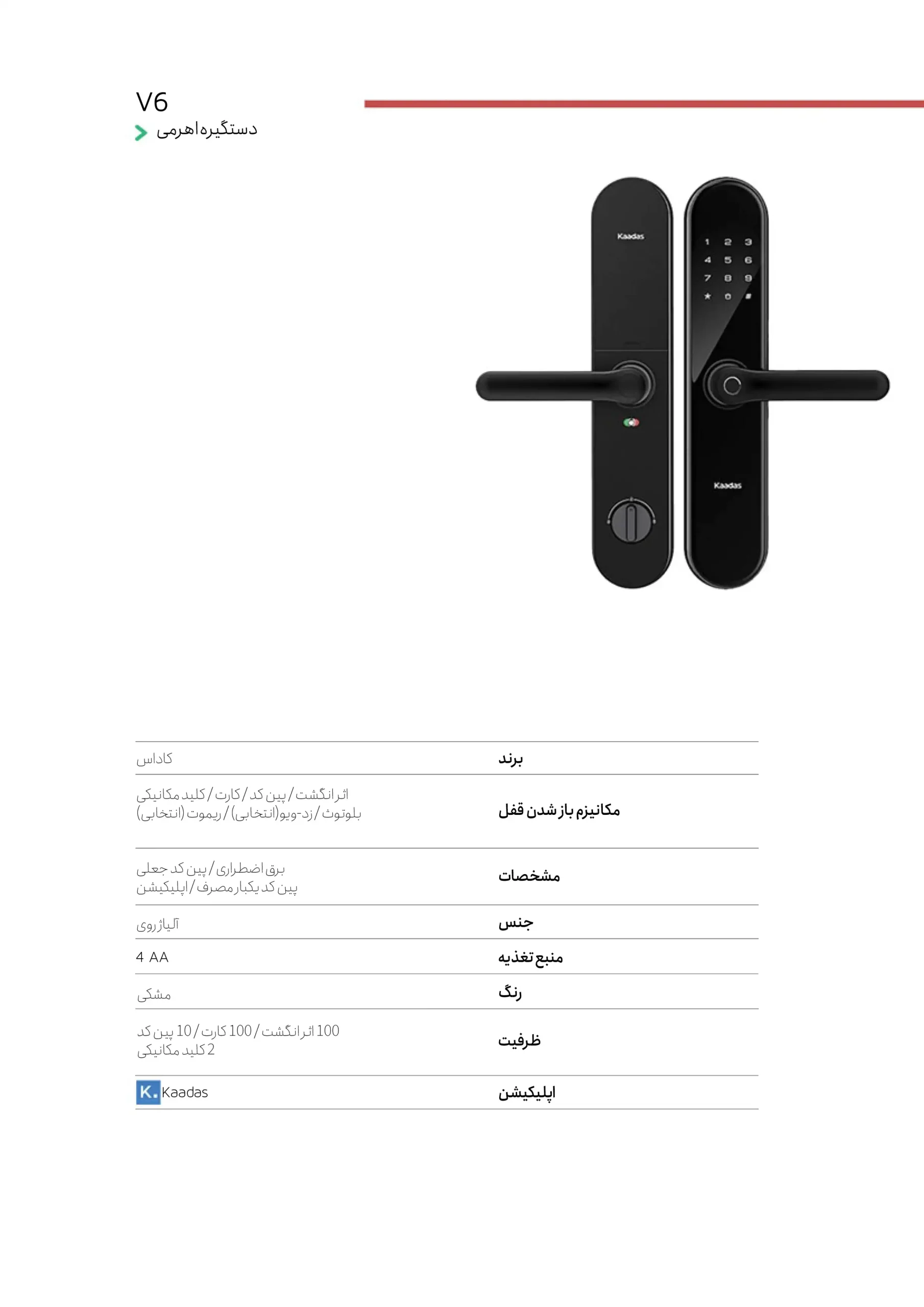 کاتالوگ دستگیره دیجیتال کاداس V6