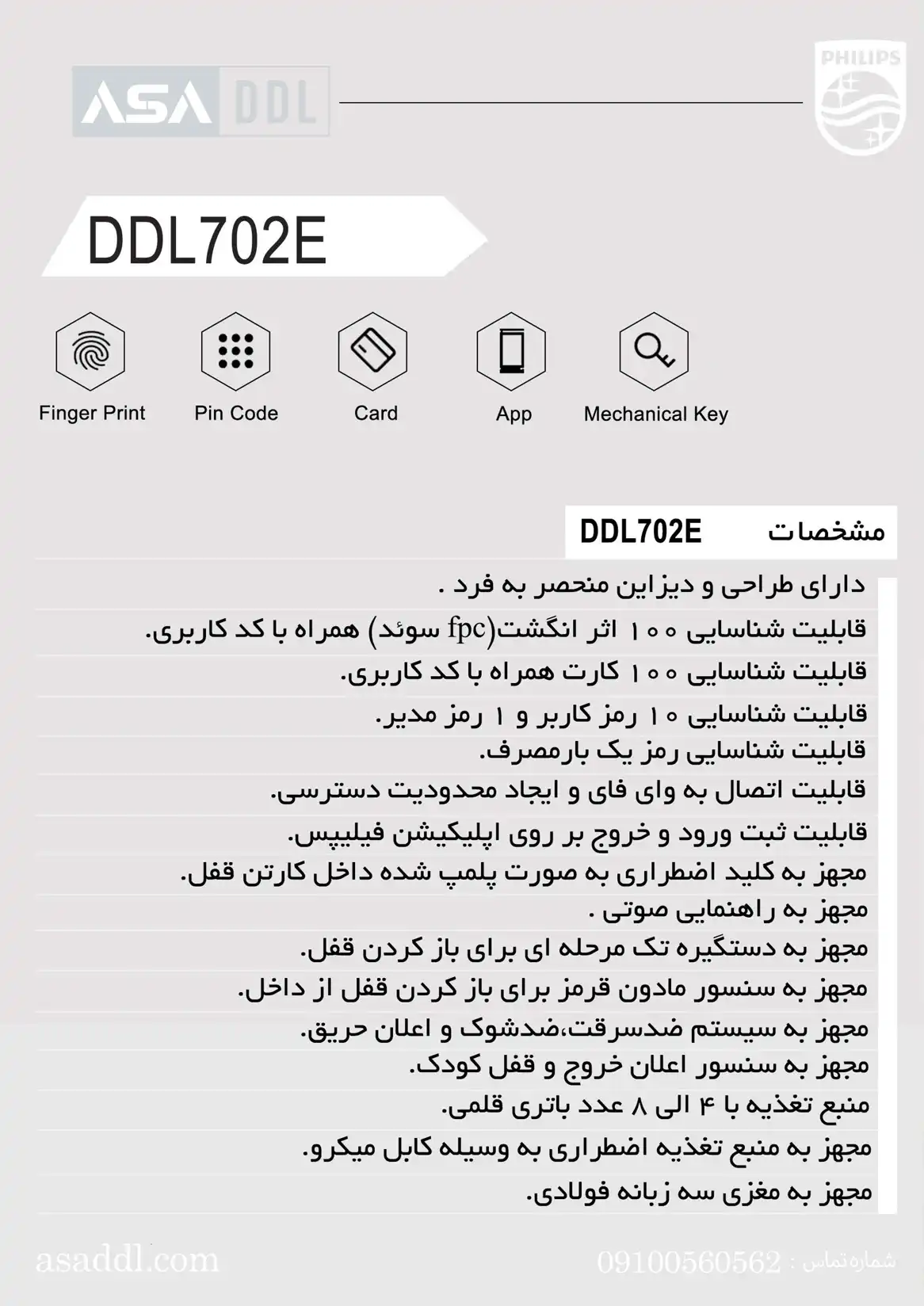 کاتالوگ قفل هوشمند ضدسرقت فیلیپس DDL702 E