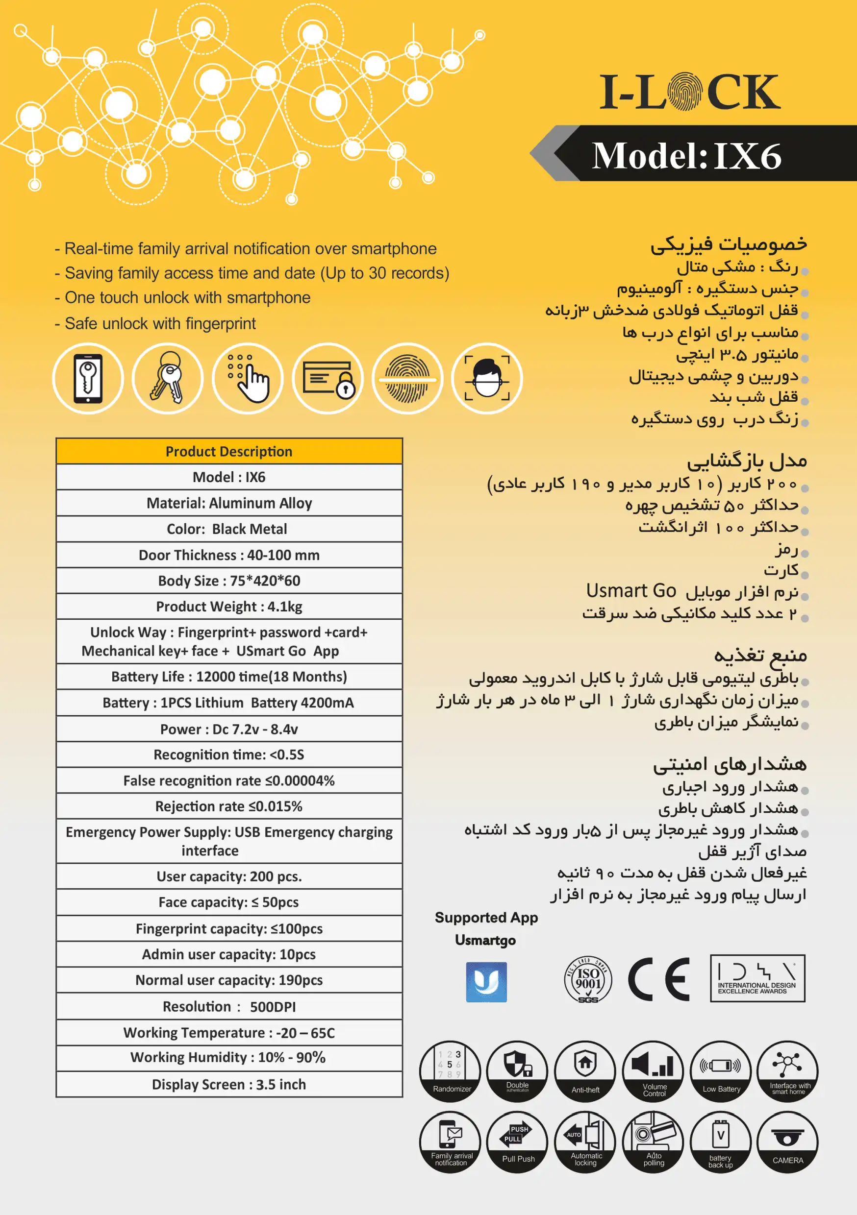 کاتالوگ قفل هوشمند تشخیص چهره آی لاک IX6-3D