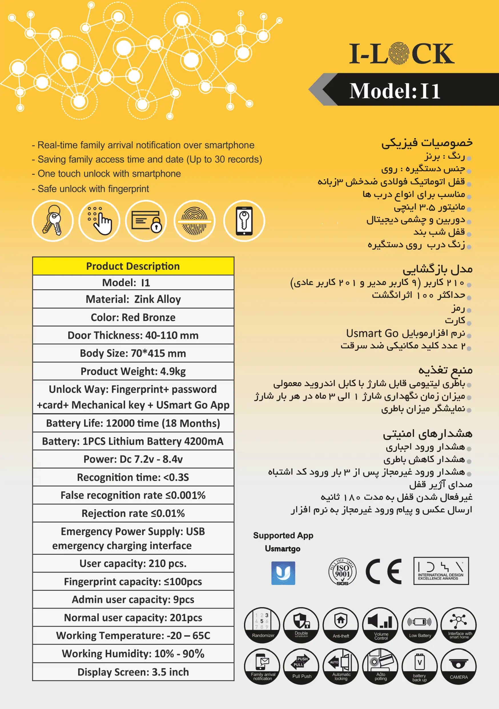 کاتالوگ قفل هوشمند مانیتور دار آی لاک I1