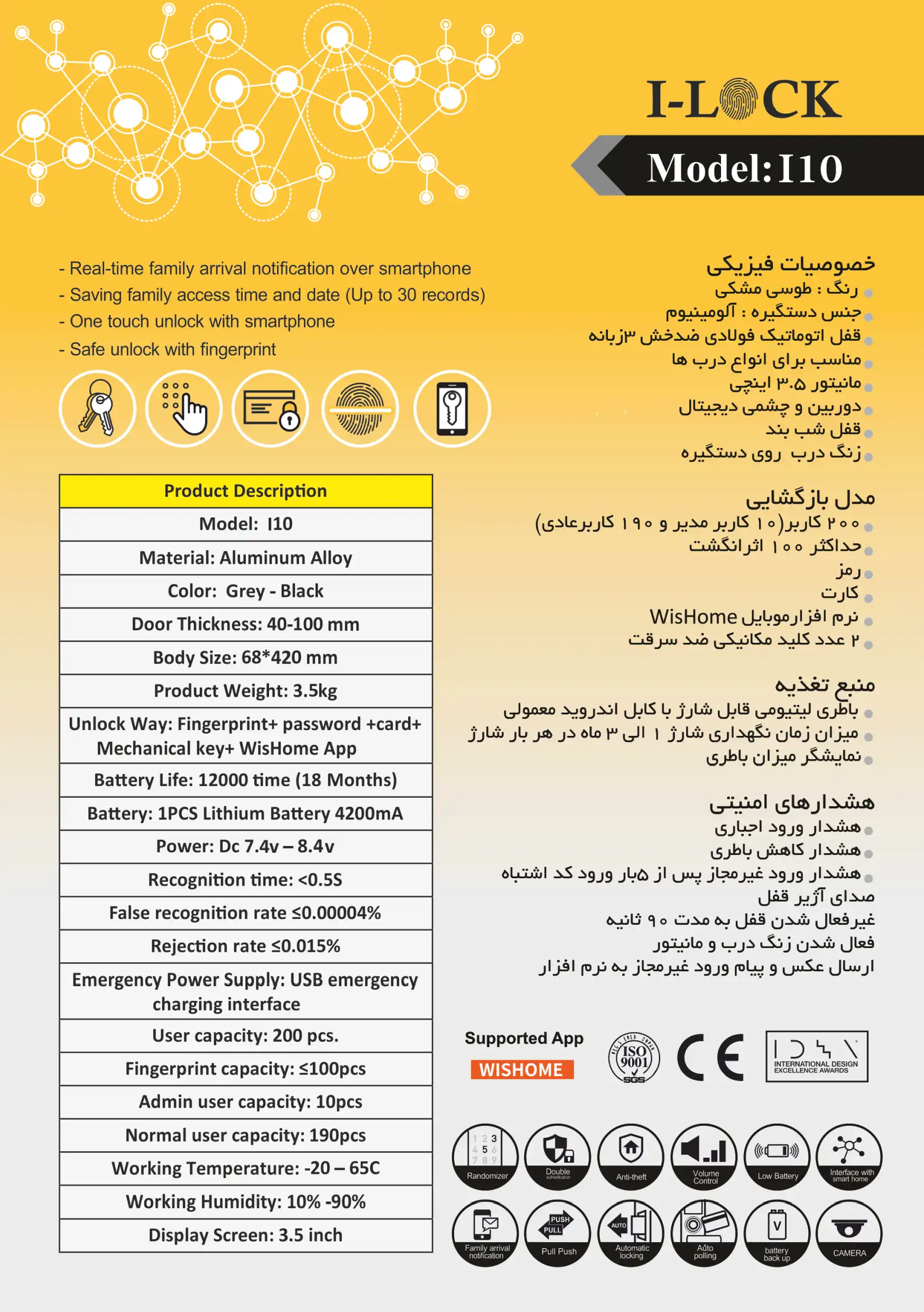 کاتالوگ قفل دیجیتال چشمی دار آی لاک I10
