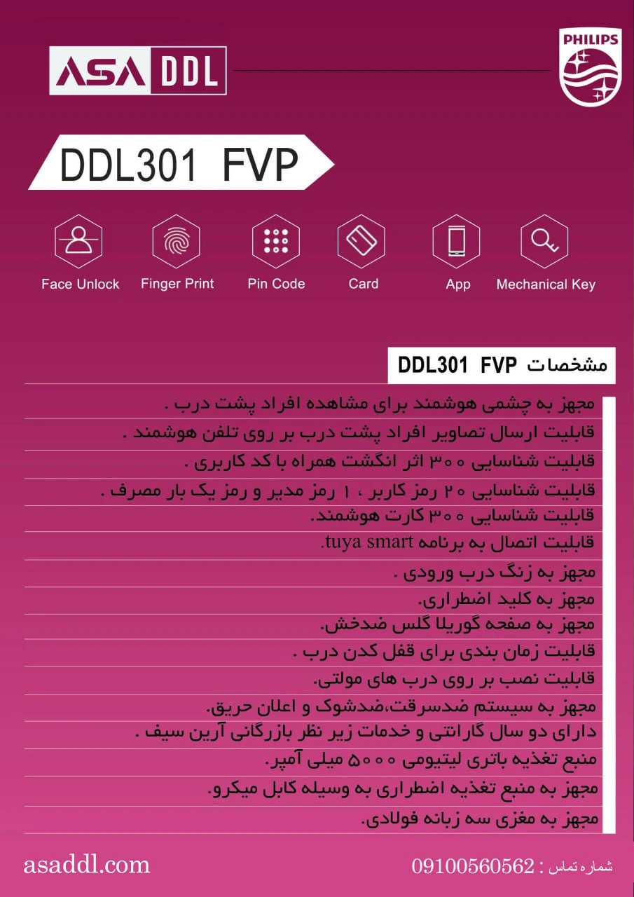کاتالوگ قفل دیجیتال فیلیپس ddl301 fvp